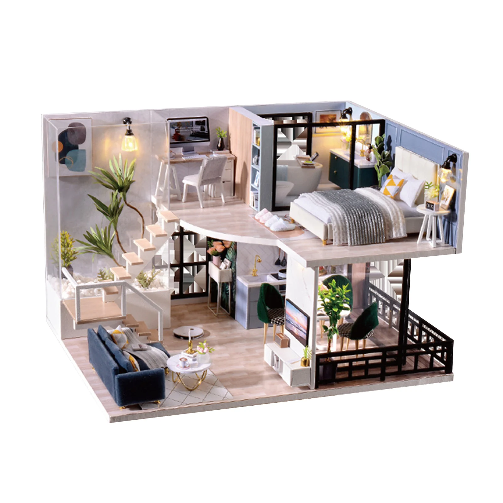 

Assemble DIY Wooden House Dollhouse kit Wooden Miniature Doll Houses Miniature Dollhouse toys With Furniture LED Lights Gift