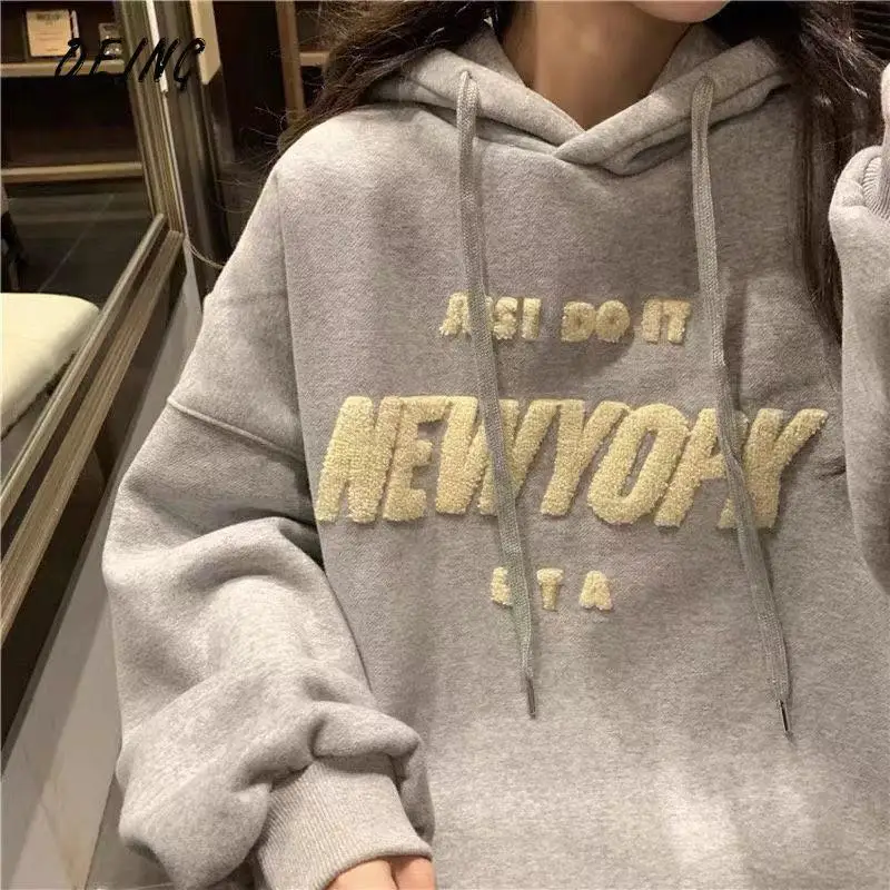 

OEING Y2k Embroidery Letter Hooded Sweatshirts Pullovers 2021 Autumn New Casual Cotton Streetwear Girls Vintage Women Hoodies