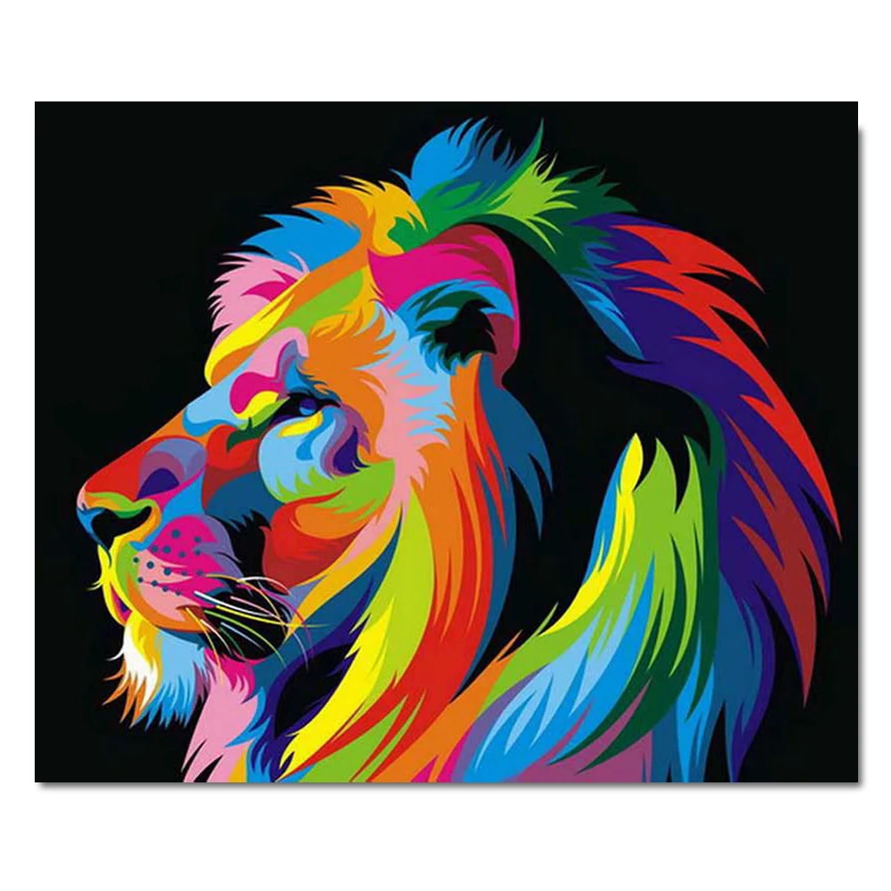 

Canvas Kits Diy Painting Home Decoration Animal Color Lion Giraffe Elephant Paint By Numbers with Acrylic Pigment
