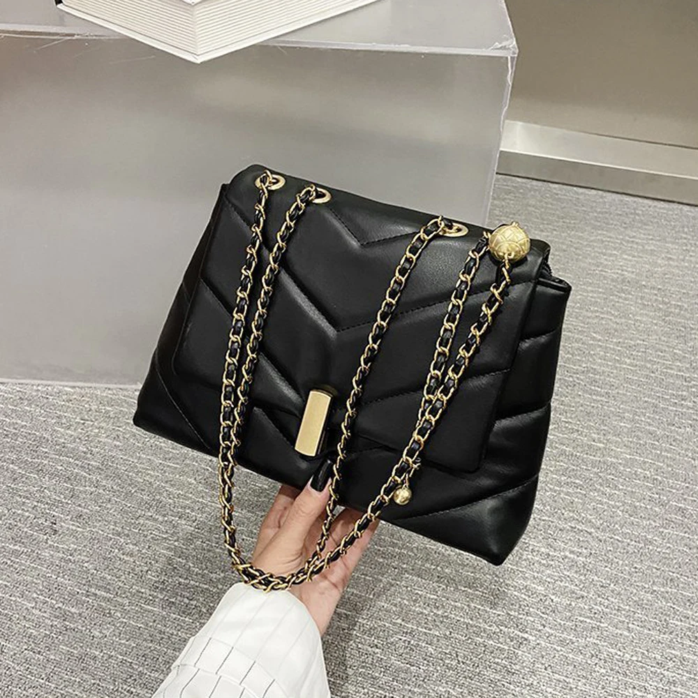 

2021 Bag Women's Retro Large PU Leather Handbag Brand Women's Messenger Bag Fashion Designer Chain Women Wallet Girl Purse