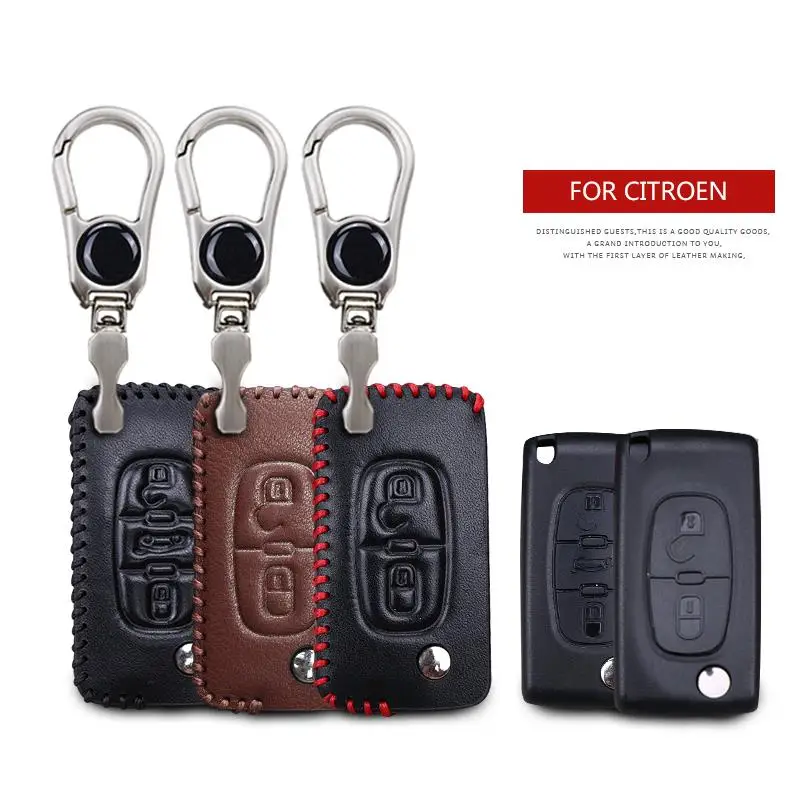 

Real Leather Car Key Case Cover for Citroen C3 C4 Picasso Ds3 C8 C6 C1 C2 C5 X7 Aircross Ds5 Berlingo Key Ring Chain Accessories