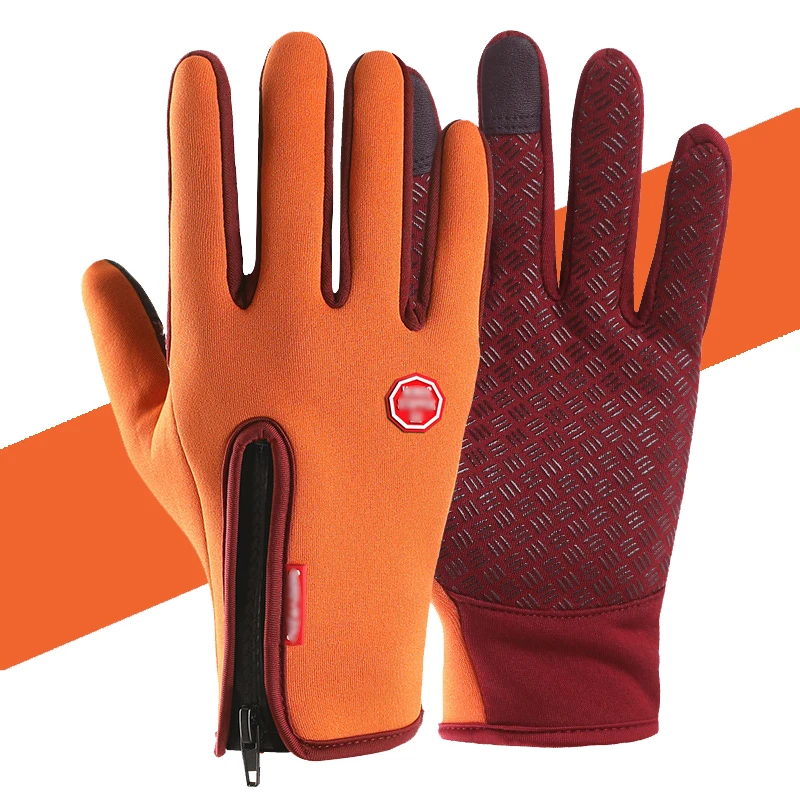Orange gloves Зимние лыжные перчатки для мужчин и женщин, ветрозащитные, теплые, с сенсорным экраном, дизайн для спорта на открытом воздухе, для катания на лыжах, сноубординга, снежные перчатки - Цвет: Orange gloves