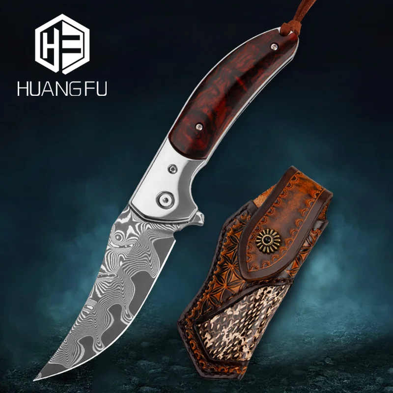 HUANGFU складной нож из дамасской стали с эффектом мороза охотничий инструмент для
