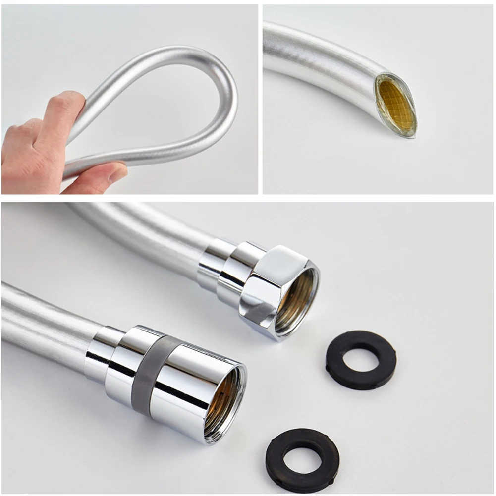 

Easy Install Heat Resistant Shower Hose Anti-Kink Silver Plumbing Leakproof Hotel Replacement Parts Extra Long Handheld Flexible