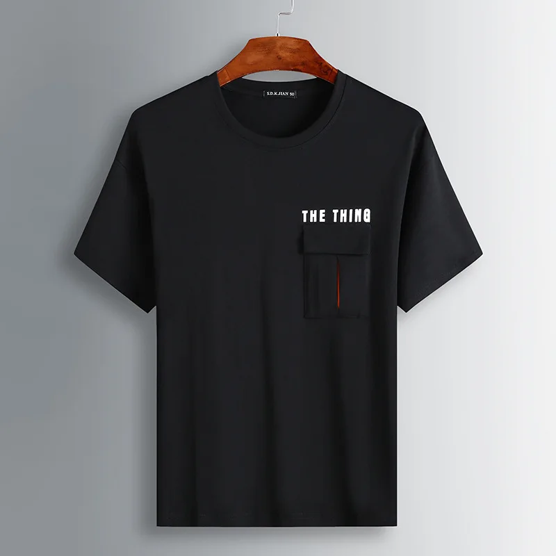 

Summer new men's plus fat plus size fashion casual solid color wild round neck short-sleeved T-shirt men