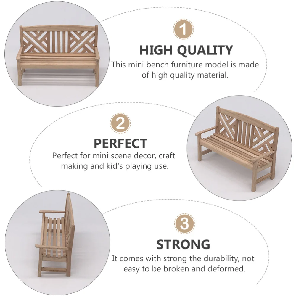 

1pc Mini Scene Furniture Model Mini Bench Wooden Mini Double Chair Model