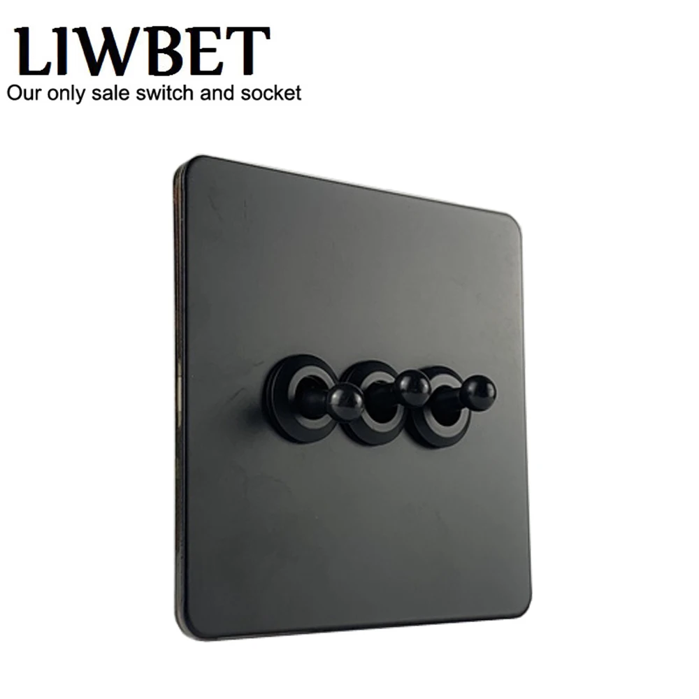 Настенный выключатель LIWBET черного цвета 3 клавиши 2 канала панель из нержавеющей