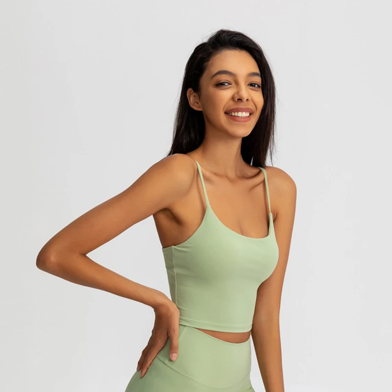 

Buttery Soft Yoga Bra Athletic Tank Top Women Spaghetti Straps Gym Fitness Crop Tops Anti-sweat Push Up Workout Sports Bras