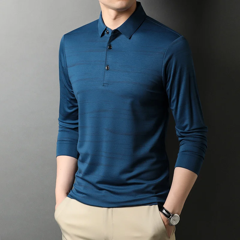 

Рубашка-поло мужская в черную полоску, с длинным рукавом, 2021