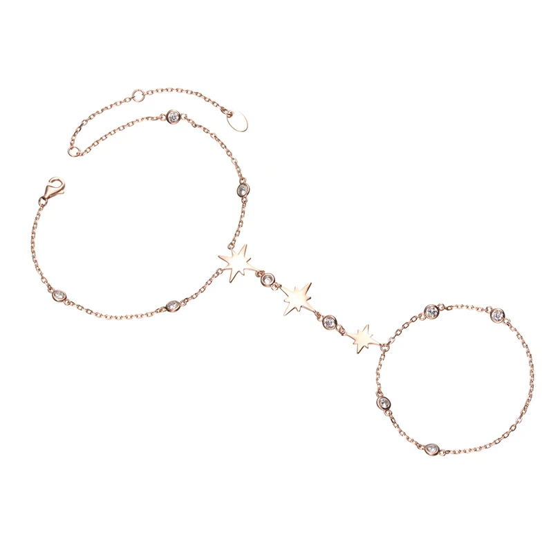 Женский браслет из серебра 925 пробы с золотыми звездами | Украшения и аксессуары