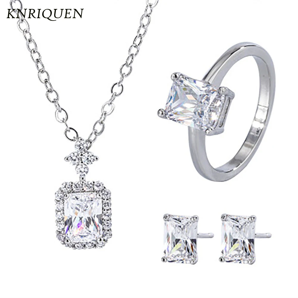 

Classic 925 Sterling Silver High Carbon Diamonds Ring/Earrings/Necklace Wedding Engagement Fine Jewelry Sets Anniversary Gift