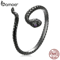 bamoer silver 925 black mysterious snake adjustable ring for women purple violet religious snake open ring fashion jewelry gift