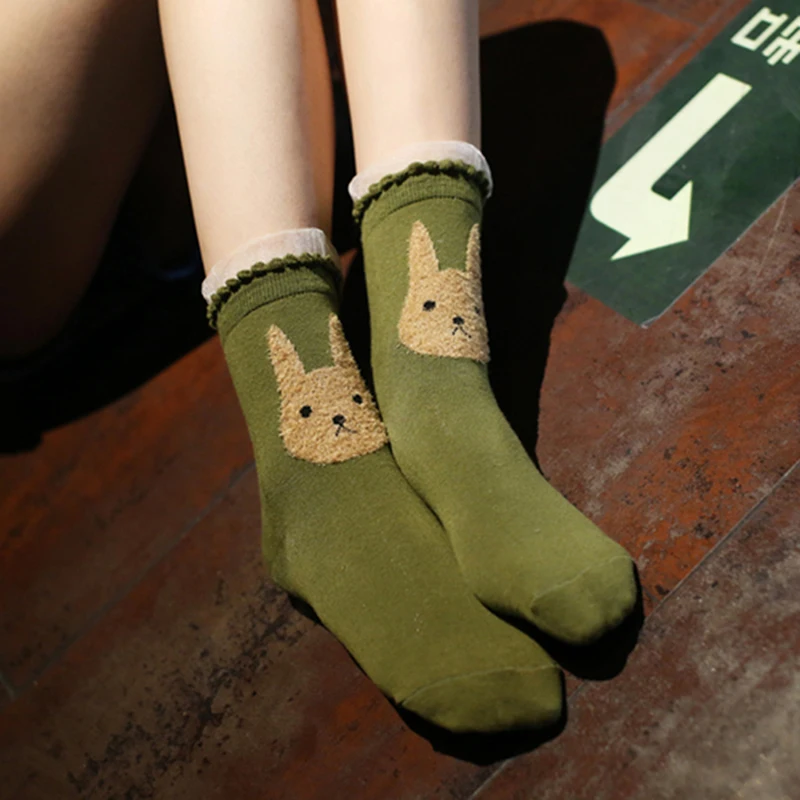 

Cute 2022 Autumn Winter Women Sock Lovely 3D Ears Animal Women Panda Brear Pig Giraffe Cartoon Socks Cotton Socks