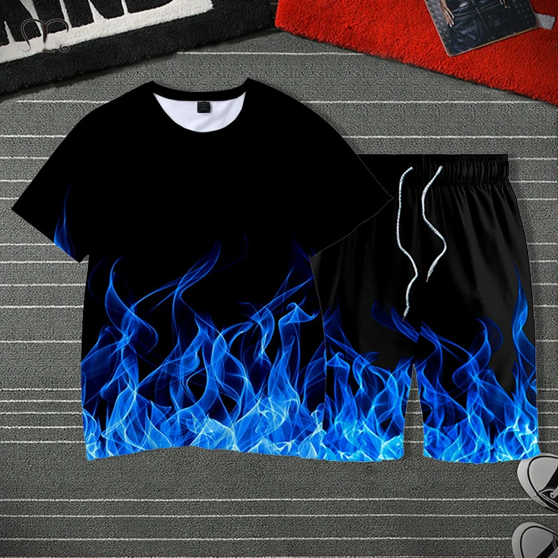 Sportswear Tracksuit Men Streetwear 2021 Summer Men's Sets Casual Hip Hop Printed T-shirts Shorts Sweatsuit Plus Size 4XL 5XL