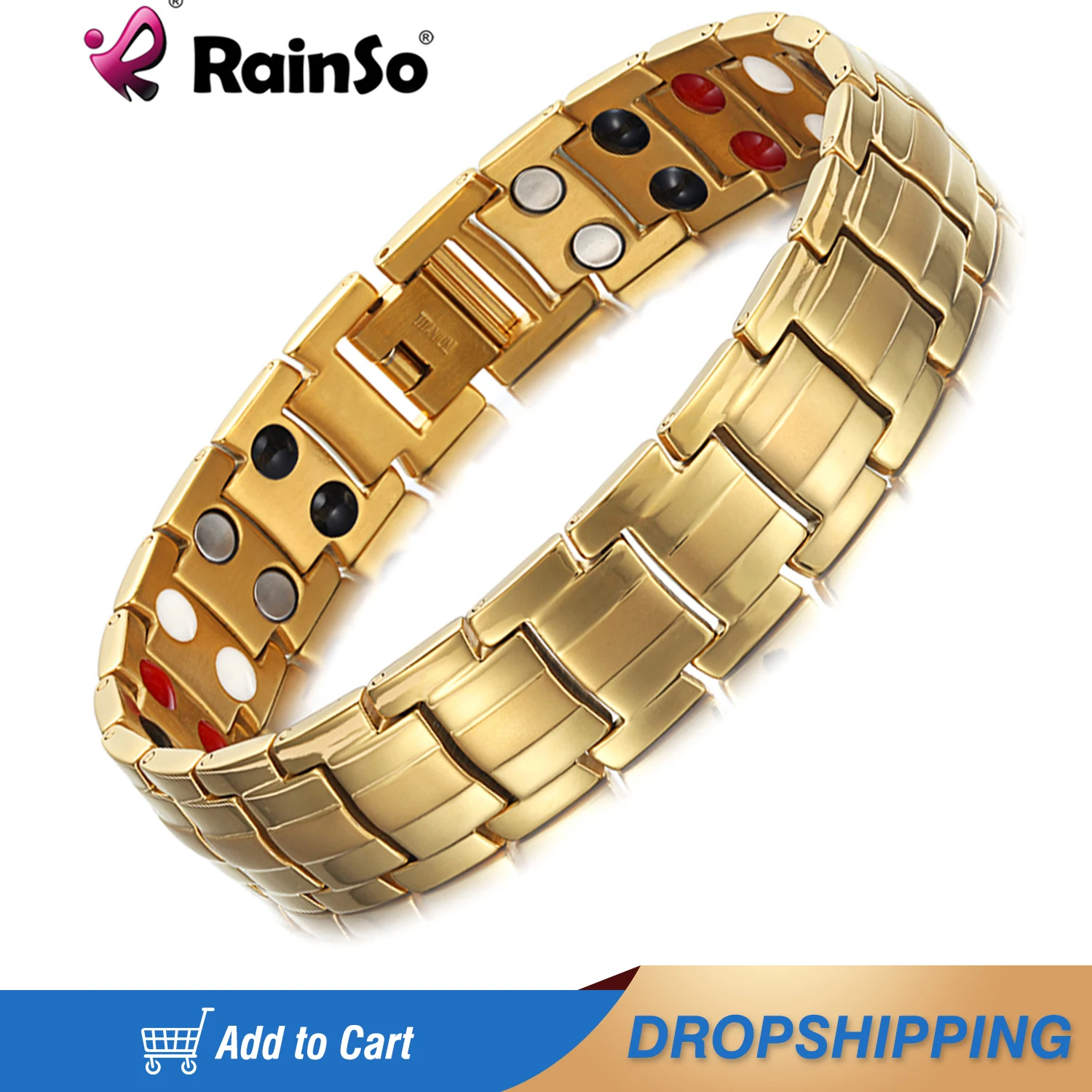 

Rainso Bracelets For Men Therapy Germanium Magnetic Bracelet Wristband Health Hologram Stainless Steel Bracelet Viking Wholesale