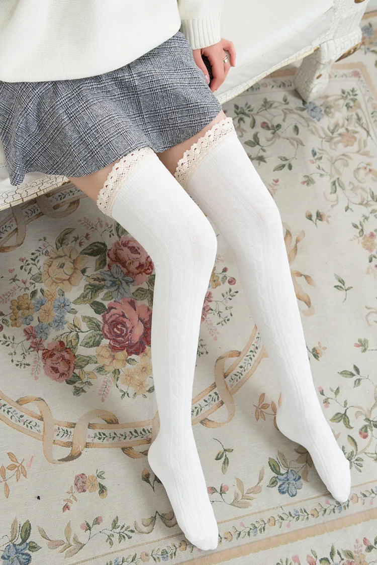 Осенние длинные носки женские теплые носки женские Kawaii модные повседневные Хлопковые гольфы выше колена кружевные носки для девочек женские чулки