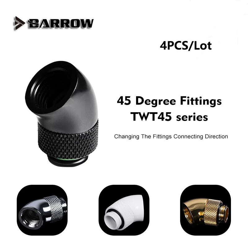 

Barrow Water cooling TWT45-B01,45 Degree Rotary Fitting,G1/4 Rotatable 45 Adapter,For Cooling Equipment Adjust Connect Direction
