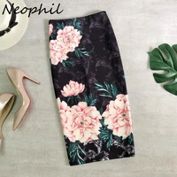 neophil xxl pencil skirts cartoon letter floral print midi skirt high waist bodycon vintage 2022 summer women wrap faldas s21556