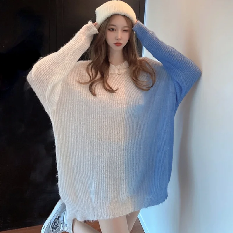 

Pullover Loose Gradient color Sweater Women's Clothing Autumn 2021 New Long-sleeved lazy Cute Young Girl Sweater Ladies top 209H