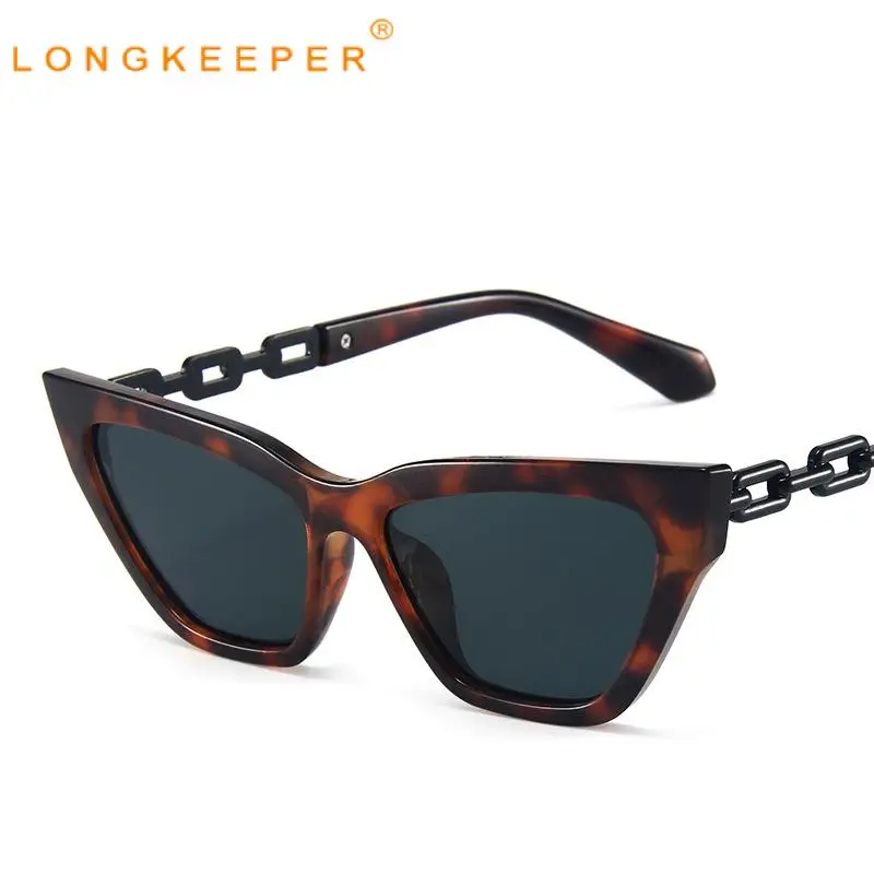 

Vintage Small Sexy Cat Eye Sunglasses New Fashion Chain Glasses Leg Triangle Sun Glasses Brand Design Leopard Eyewear Oculos