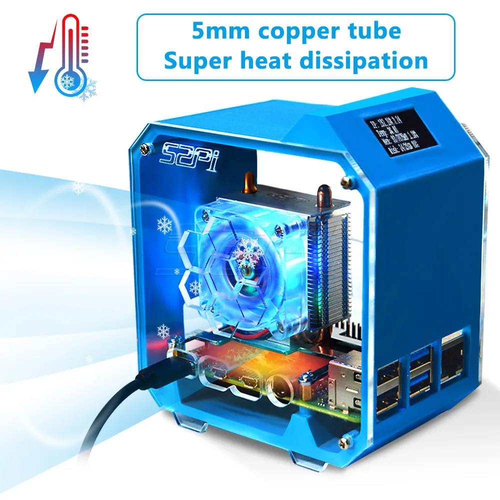 52Pi Raspberry Pi 4 Model B ICE Tower RGB Cooling Fan With 3D Printer Case 0.96 OLED Screen for Raspberry Pi 4 B / 3B / 3B+ images - 6