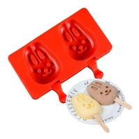 2 cell silicone ice cream mould summer homemade rabbit animal love dessert tray popsicle barrel diy maker mold kitchen tool