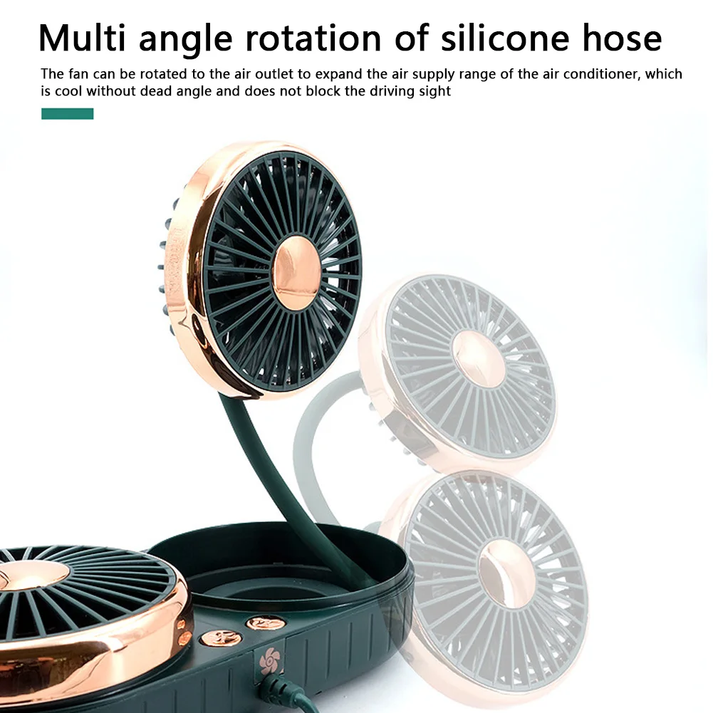 

ABS USB Powered Car Fan Potted Sunflower Shaped 3 Winds Speeds Adjustable Dual Head for Auto Desktop Home Office