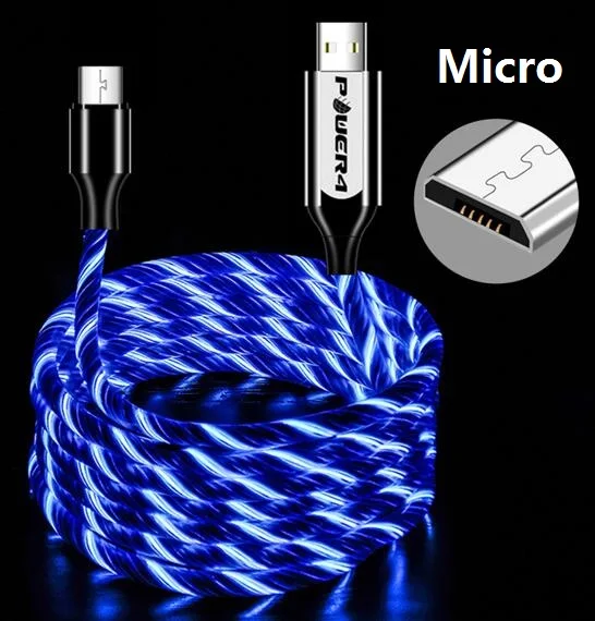 Power4 Прохладный светящийся USB C Микро зарядный кабель три разъема доступны для Lightning/Apple Android type-C зарядки мобильного телефона - Цвет: Micro-Blue