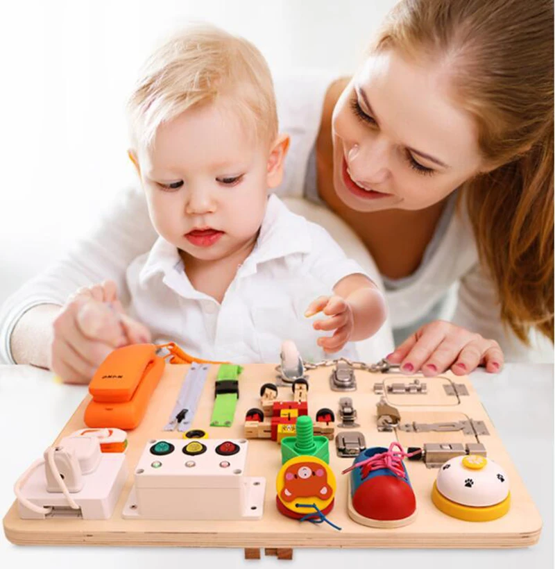 

Busy Board DIY Toys Educational Sensory Toys Accessories Games Plug Socket Electrical Switch Montessori Activity Board Materials