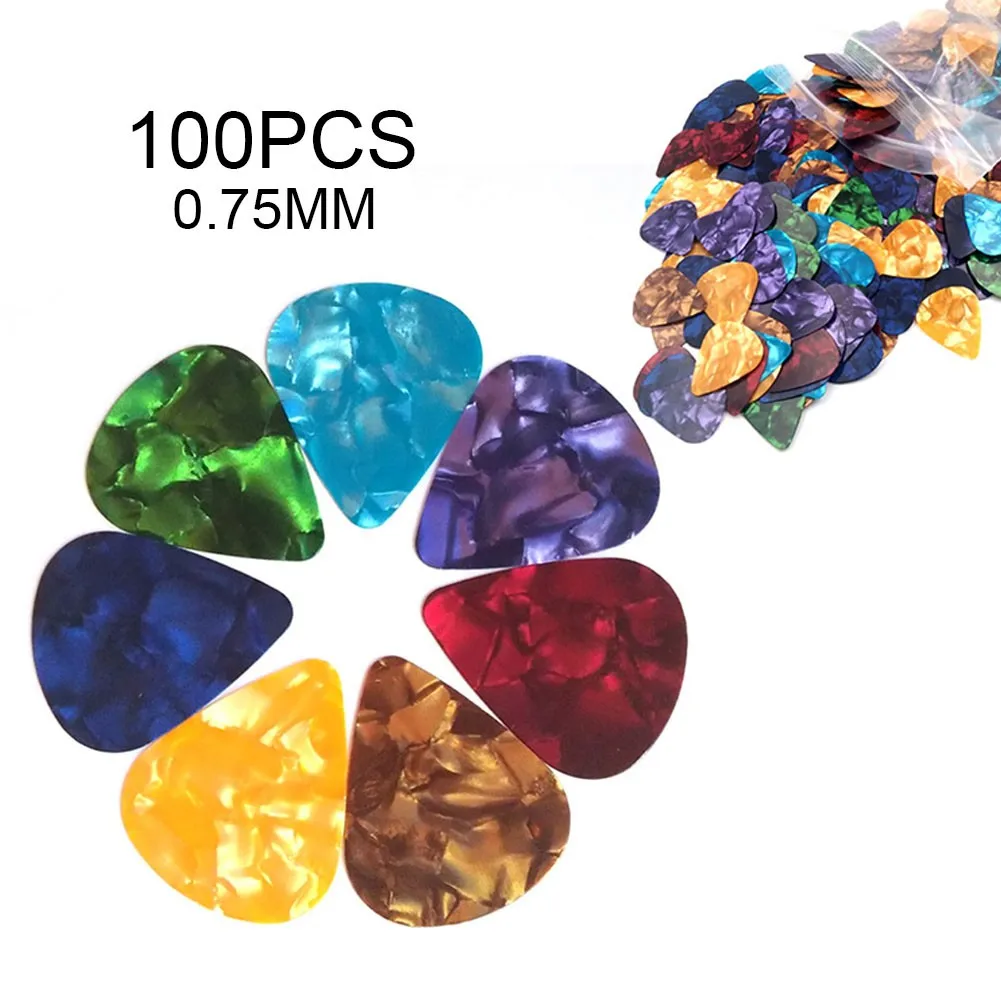 

100pcs Colorful Celluloid Guitar Picks 0.75mm Thickness Professional Guitar Picks Instruments Parts Accessories Color Random