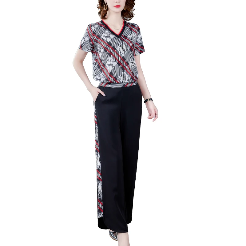 Комплект женский Повседневный из двух предметов топ с коротким рукавом и широкие