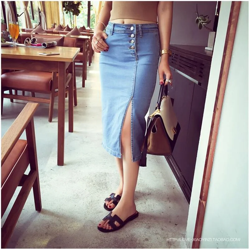 Европа Стиль Для женщин джинсовая юбка карандаш плюс Размеры Высокая Талия