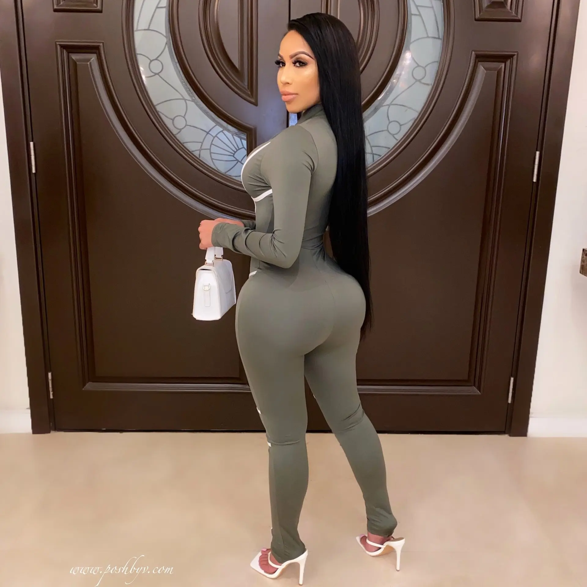 

48SM9116 Autumn Winter Women Casual Fashion Solid Print Skinny Long Sleeve Jumpsuit Playsuit Rompers Plus Size