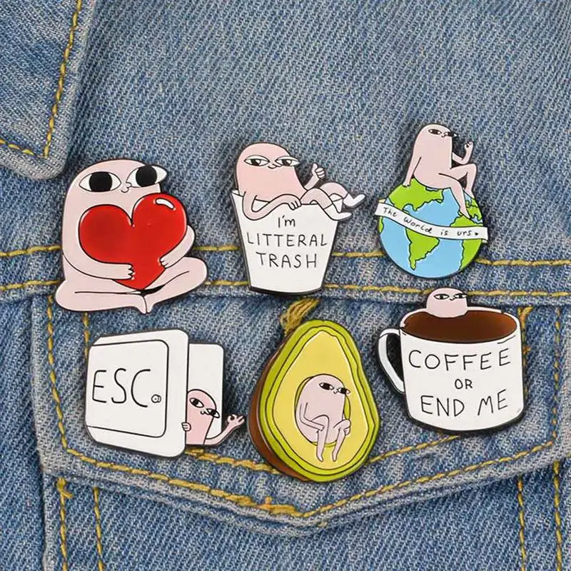 

1PC Cartoon Clip Mob Avocado Coffee Cup Earth Love Brooch And Enamel Pins For Women Men Backpack Bags Badge Gifts Jewelry