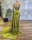 Арабский; Роскошная женская обувь, расшитая зелеными Бисер вечернее платье со стразами с длинным платье для выпускного Дубай 2021 по индивидуальному заказу Свадебная вечеринка Платья Vestidos