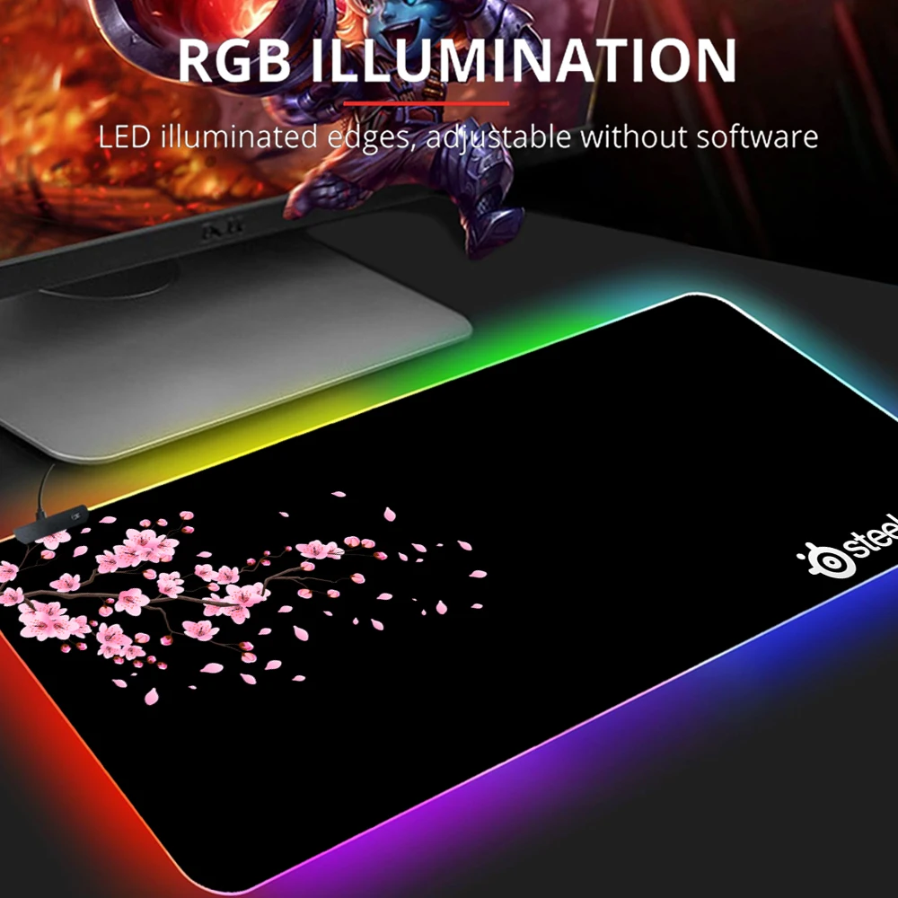 

Sakura Mousepad Black Mausepad Pink Setup Gamer Accessories Office Carpet Japanese Art RGB Mouse Pad Company Gaming Deskmat