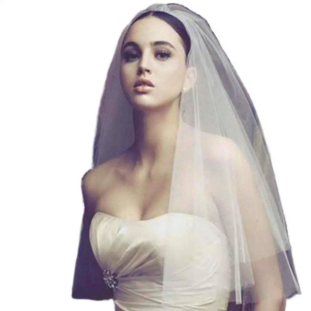 

2 Tiers Bride Wedding Veil 35.4" Short Elbow Bridal Tulle Headpieces with Comb Lace Edge for Women 2022