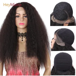 24Inch Synthetic Long Kinky Straight Wig Front Lace Wigs T Part Fluffy Hair Natural Black For Women HeyMidea 24Inch Synthetic Long Kinky Straight Wig Front Lace Wigs T Part Fluffy Hair Natural Black For Women HeyMidea