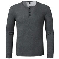 new t shirt men long sleeve henley collar solid color tee tops mens casual slim fit tshirts men white black gray tees daily wear