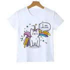 Футболка для девочек с изображением кота, единорога, радуги, Детская футболка, топы с изображением милого кота и мультяшных животных, женская футболка, детская одежда