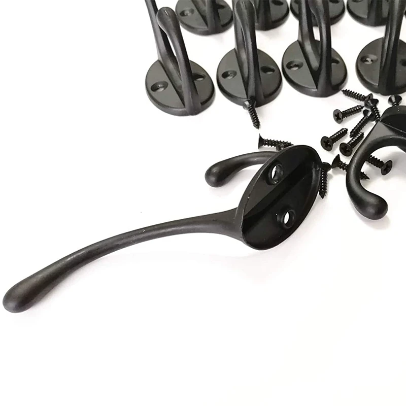 

20 Pcs Black Zinc Alloy Double Coat Hook Classic Antique Industrial Style Hanger