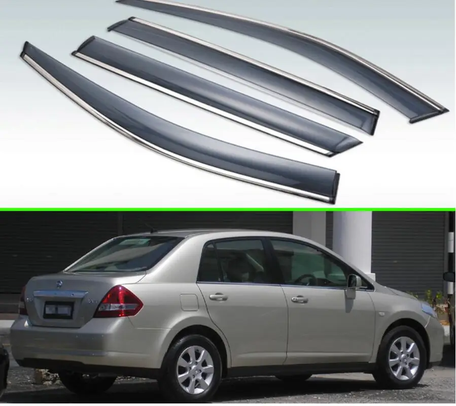 4 шт. наружные пластиковые дефлекторы для Nissan Tiida 2008 2019|Хромирование| |