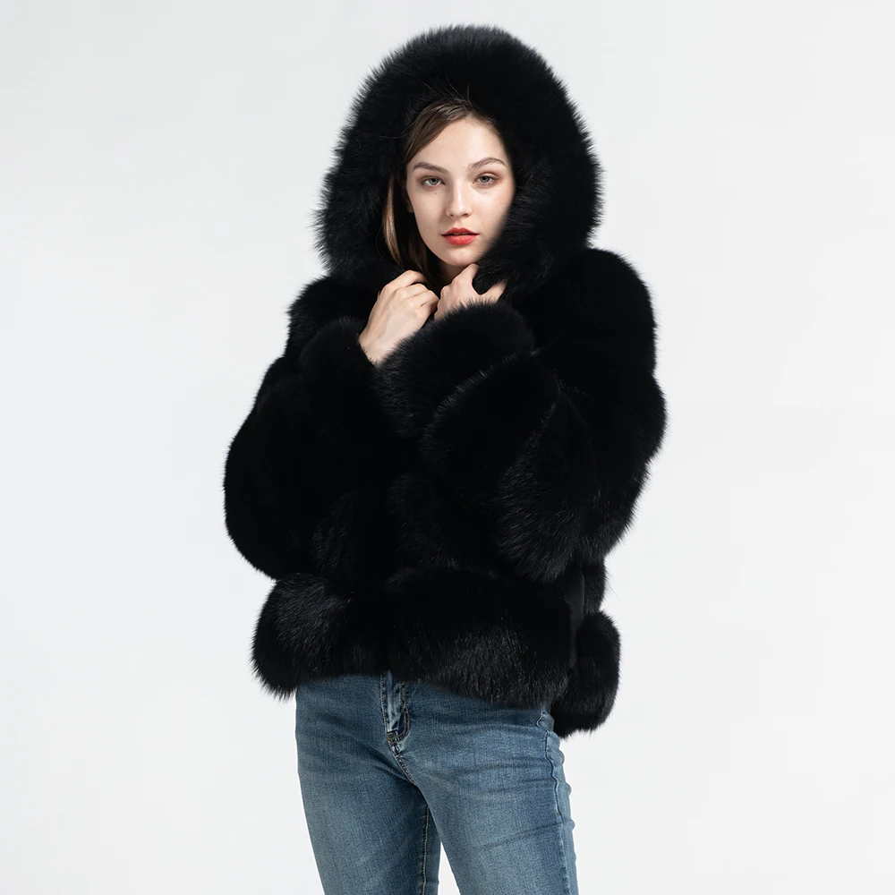 Jancoco Max Женские пальто с натуральным лисьим мехом и капюшоном модный стиль Меховая куртка высокого качества Зимняя теплая S7254