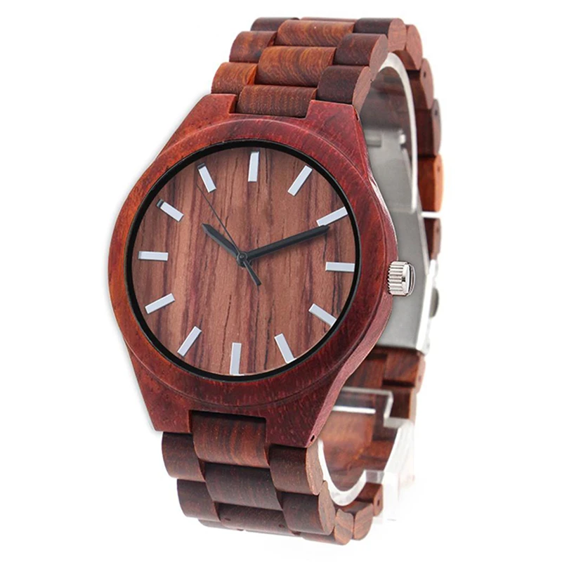 Dropshipping Customize Engraved Red Sandal Unisex Lover Women Men Wooden Wrist Watch Bamboo for Couple with Full Wood Strap