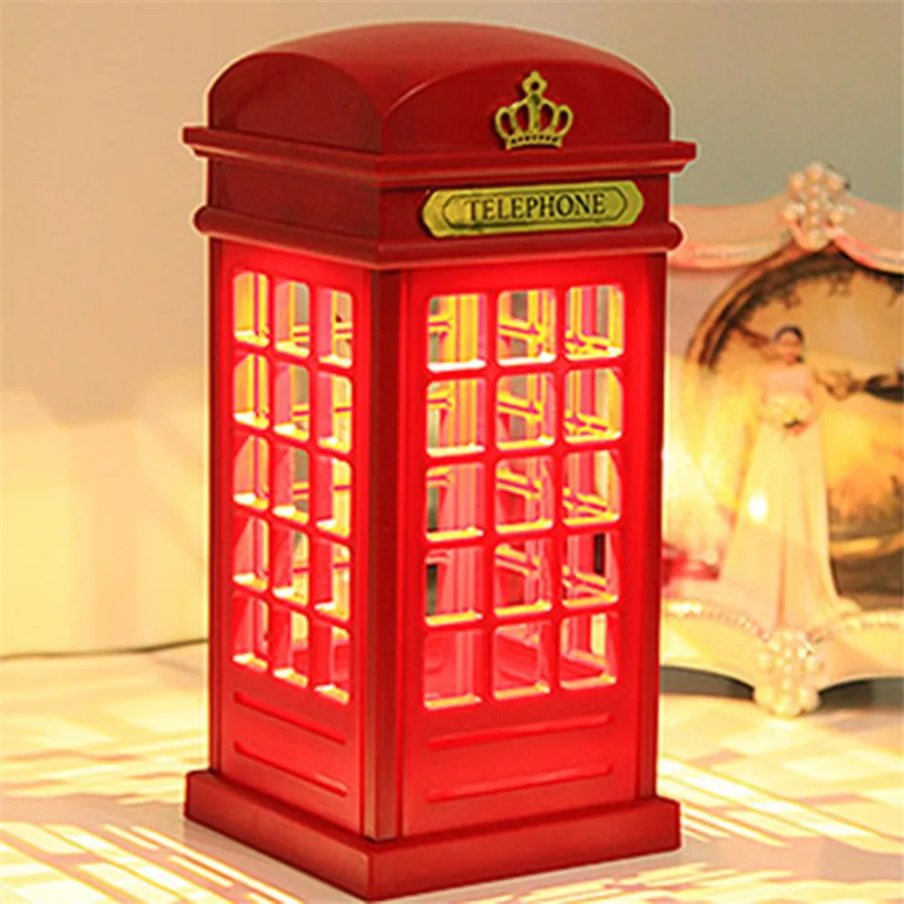 Креативный Ретро дизайн телефонной будки USB Перезаряжаемый светодиодный