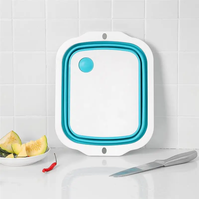 

3-in-1 Cutting Board Foldable Washing Basin with Drainer Plug Colander Fruits Vegetable Storage Basket Kitchen Cooking Tool