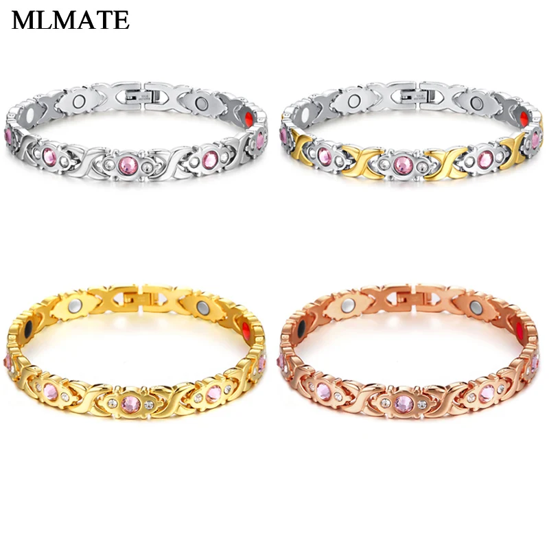 Женский блестящий браслет из нержавеющей стали магнитный для здоровья Женская