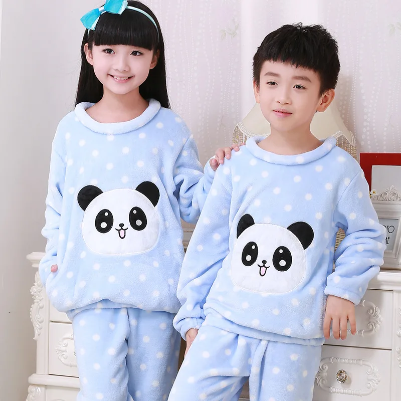 panda 955 Зимние пижамные комплекты для маленьких девочек теплая детская одежда для сна комплект ночной одежды пижамы детский топ с животным+ штаны Домашняя одежда из 2 предметов пижамы для мальчиков - Цвет: panda 955