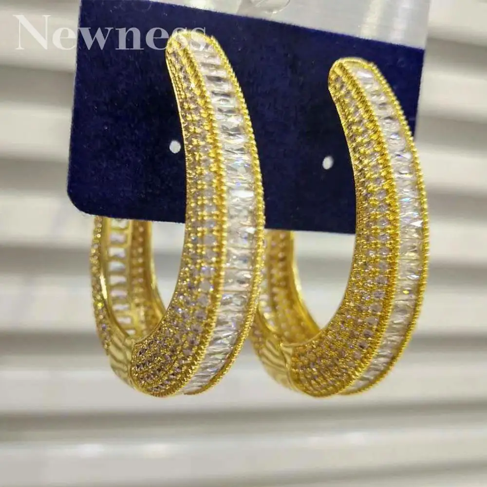

Newness Luxury Geometric Cubic Zirconia Statement Big Hoop Earrings For Women Wedding DUBAI Bridal Round Circle Hoop Earrings