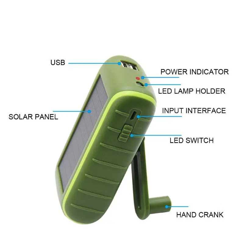 

8000mAh Hand Crank Solar Power Bank Charger Portable Waterproof LED Flashlight E5BD